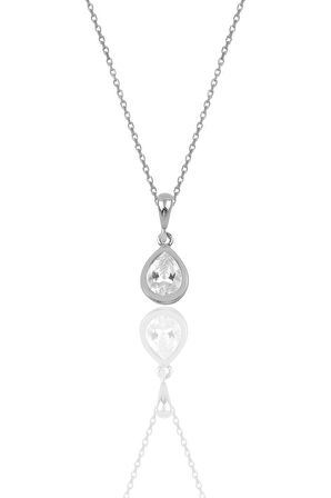 Gümüş rodyumlu zirkon taşlı damla modeli kolye