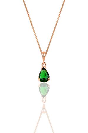 Gümüş rose yeşil taşlı damla modeli kolye