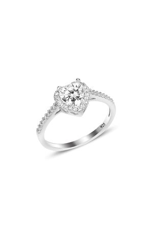 Gümüş rodyumlu zirkon taşlı pırlanta montürlü Kalp modeli üçlü set