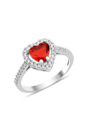 Gümüş rodyumlu kırmızı taşlı pırlanta montürlü kalp modeli üçlü set SGTL12080KIRMIZI