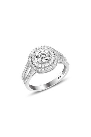 Gümüş rodyumlu zirkon taşlı pırlanta montürlü yuvarlak üçlü set