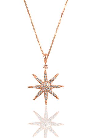Gümüş rose zirkon taşlı güneş kolye ve küpe ikili set