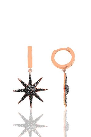 Gümüş rose onix taşlı güneş kolye ve küpe ikili set