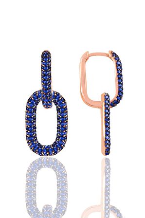 Gümüş rose safir taşlı sallantılı trend küpe