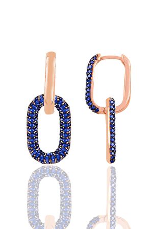 Gümüş rose safir taşlı sallantılı trend küpe