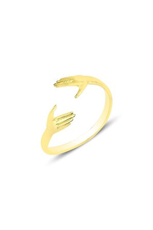 Gümüş altın yaldızlı sarılan eller ayarlamalı yüzük SGTL12159GOLD