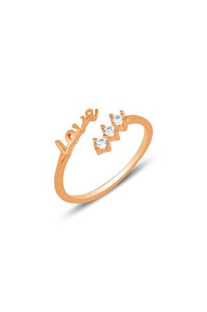 Gümüş rose love yazılı zirkon taşlı ayarlamalı yüzük