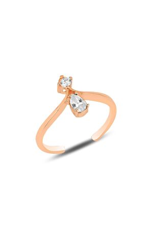 Gümüş rose zirkon taşlı taç modeli ayarlamalı damla yüzük