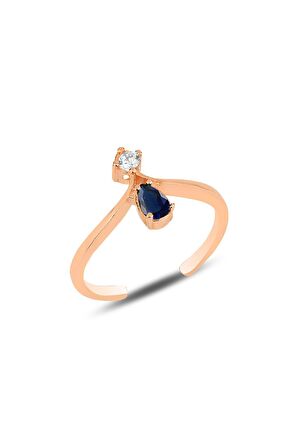 Gümüş rose safir taşlı taç modeli ayarlamalı damla yüzük