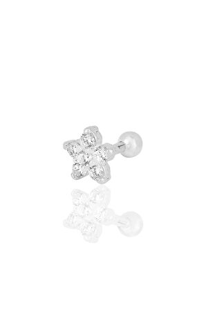 Gümüş rodyumlu zirkon taşlı papatya modeli Tragus helix Piercing küpe