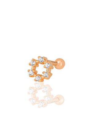 Gümüş rose zirkon taşlı simit modeli Tragus helix Piercing küpe