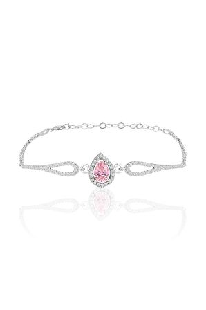 Gümüş rodyumlu pembe zirkon taşlı pırlanta modeli damla bileklik SGTL12219PEMBE