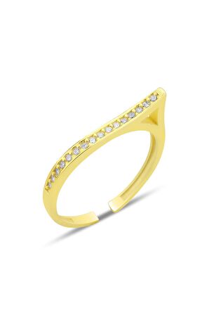 Gümüş altın yaldızlı zirkon taşlı alttan ayarlanabilir dalga yüzük SGTL12238GOLD