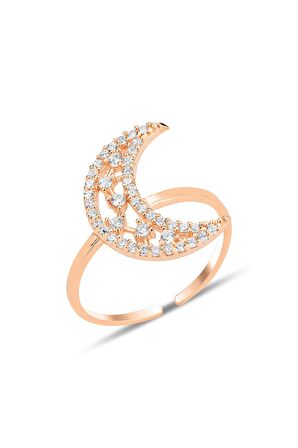 Gümüş rose zirkon taşlı alttan ayarlanabilir hilal yüzük SGTL12242ROSE