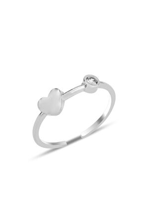 Gümüş rodyumlu kalp ve zirkon tek taşlı alttan ayarlanabilir yüzük SGTL12244RODAJ