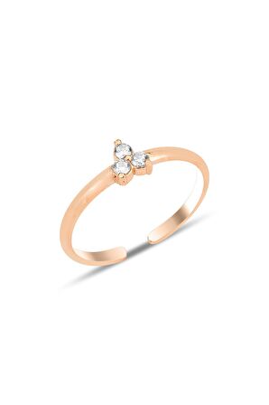 Gümüş rose zirkon taşlı alttan ayarlanabilir tria yüzük SGTL12247ROSE