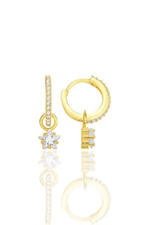 Gümüş altın yaldızlı yıldız kesim zirkon taşlı halka küpe SGTL12251GOLD