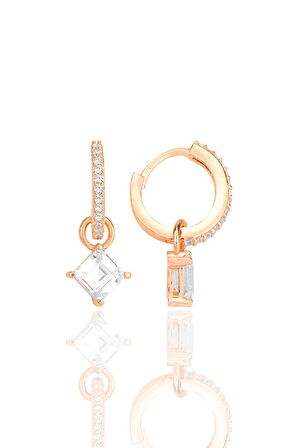 Gümüş rose baget kesim zirkon taşlı halka küpe SGTL12256ROSE