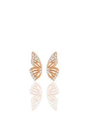 Gümüş rose zirkon taşlı özel tasarım kelebek küpe SGTL12261ROSE