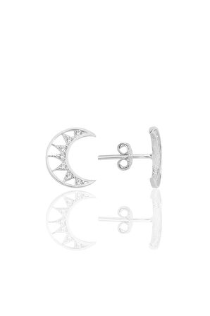 Gümüş rodyumlu zirkon taşlı hilal küpe SGTL12263RODAJ