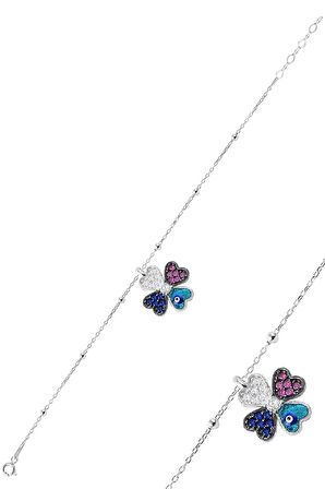 Gümüş zirkon taşlı mineli yonca top top bileklik SGTL12276RODAJ