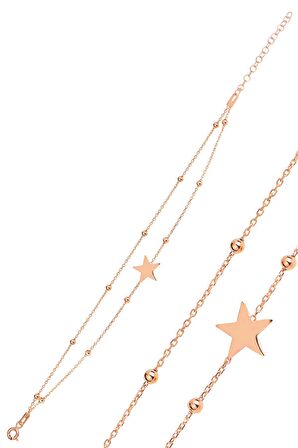 Gümüş rose top top çift zincirli yıldız bileklik SGTL12277ROSE