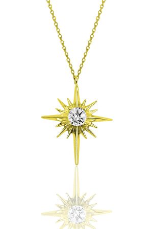 Gümüş zirkon taşlı altın yaldızlı kutup yıldızı kolye SGTL12285GOLD