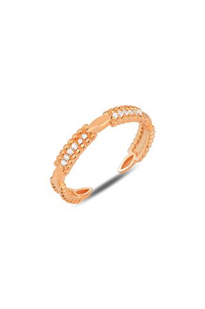 Gümüş rose zirkon taşlı alttan ayarlamalı yüzük SGTL12286ROSE