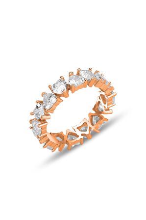 Gümüş rose zirkon taşlı birleşen kalpler tamtur yüzük SGTL12302ROSE