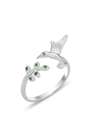 Gümüş rodyumlu yeşil taşlı üstten ayarlanabilir kırlangıç yüzük SGTL12305RODAJ