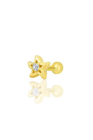 Gümüş altın yaldızlı zirkon taşlı yıldız modeli Tragus helix Piercing küpe SGTL12317GOLD