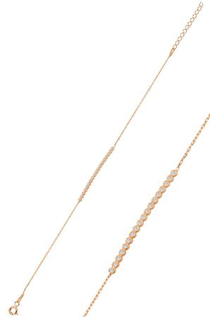 Gümüş rose zirkon taşlı su yolu bileklik SGTL12320ROSE