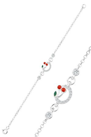 Gümüş zirkon taşlı kırmızı mineli kiraz modeli çocuk bileklik SGTL12323RODAJ