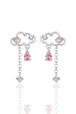 Gümüş rodyumlu pembe zirkon taşlı bulut küpe SGTL12347RODAJ