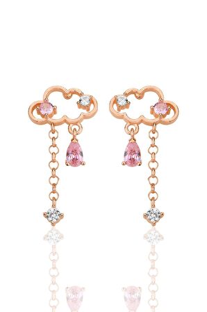 Gümüş rose pembe zirkon taşlı bulut küpe SGTL12347ROSE