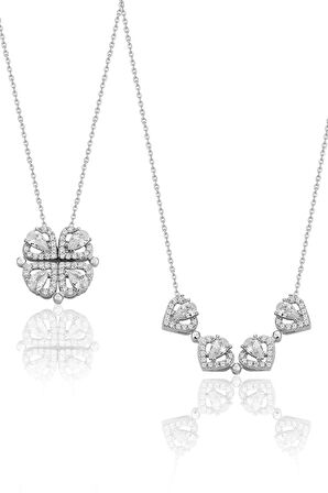 925 ayar gümüş rodyumlu drop kesim zirkon taşlı mıknatıslı açılır kapanır yonca kolye. SGTL12358RODAJ