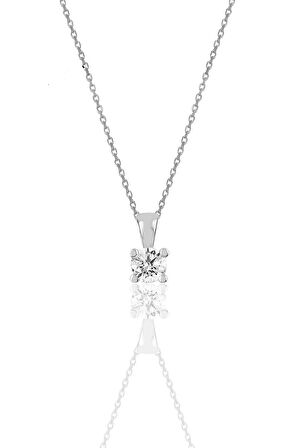 Gümüş rodyumlu pırlanta modeli zirkon tektaş kolye SGTL12381RODAJ