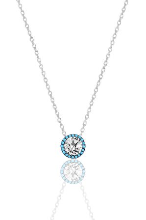 Gümüş rodyumlu nano turkuaz ve zirkon taşlı pırlanta montür kolye SGTL12382RODAJ