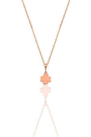 Gümüş rose üç boyutlu minimal yonca modeli kolye SGTL12385YONCA