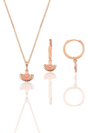 Gümüş rose minimal midye modeli kolye ve küpe seti SGTL12392MIDYE