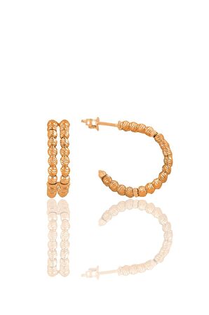 Gümüş rose çift sıra dorica toplu halka küpe  SGTL12413ROSE