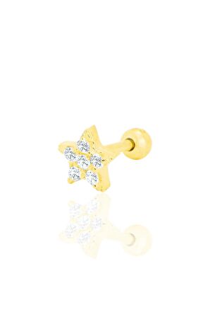 Gümüş altın yaldızlı zirkon taşlı yıldız Tragus helix Piercing küpe SGTL12422GOLD