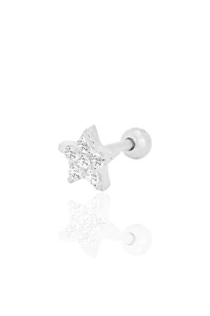 Gümüş rodyumlu zirkon taşlı yıldız Tragus helix Piercing küpe SGTL12422RODAJ