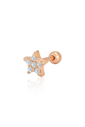 Gümüş rose zirkon taşlı yıldız Tragus helix Piercing küpe SGTL12422ROSE