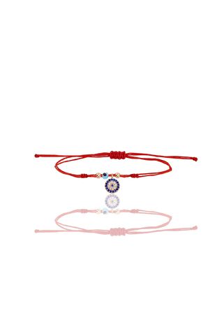 Gümüş rose zirkon taşlı nazarlı ipli şans bileklik SGTL12438ROSE