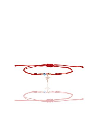 Gümüş rose zirkon taşlı nazarlı kutup yıldızı ipli şans bileklik SGTL12439ROSE