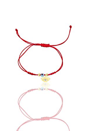 Gümüş altın yaldızlı zirkon taşlı nazarlı kirpikli göz ipli şans bileklik SGTL12443GOLD