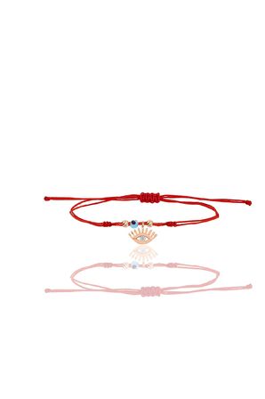 Gümüş rose zirkon taşlı nazarlı kirpikli göz ipli şans bileklik SGTL12443ROSE