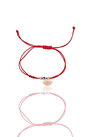 Gümüş rose zirkon taşlı nazarlı kirpikli göz ipli şans bileklik SGTL12443ROSE