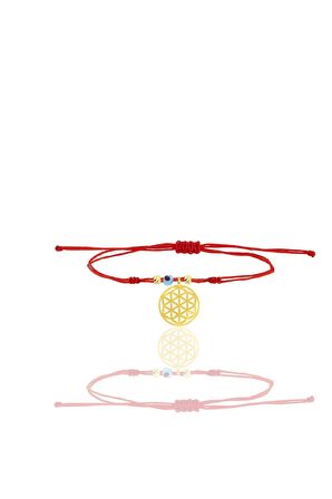 Gümüş altın yaldızlı nazarlı yaşam çiçeği ipli şans bileklik SGTL12445GOLD